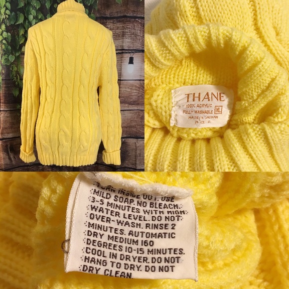 Vintage Chunky Cable Knit Yellow Turtleneck Sweater - Picture 2 of 4